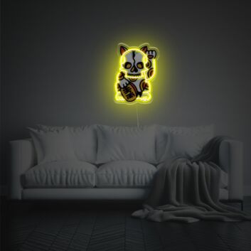 Bring a Vibrant Touch to Your Home, Office, or Next Big Event with Skullful Money Cat LED Neon Acrylic Artwork.
