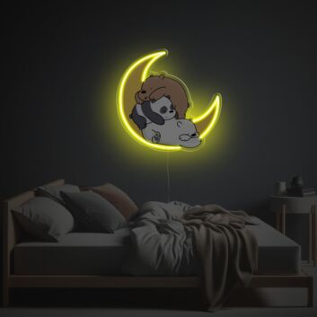 Brighten Your Nursery or Celebrate Special Moments with Three Bears Sleeping On The Moon LED Neon Acrylic Artwork for Home Decor, Baby Showers, and Birthdays.