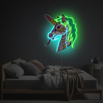 Brighten Your Space: Unicorn With Green Hair LED Neon Acrylic Artwork Perfect for Kids' Rooms, Parties, and Trendy Home Decor.