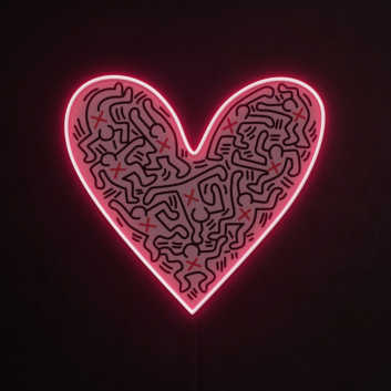 Heart &amp; UV Print Pattern Neon Sign