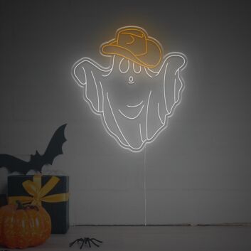 Brighten Up Your Spooky Celebrations: Halloween Cow Boy Ghost LED Neon Sign for Home Decor, Halloween Parties, and Themed Bars.