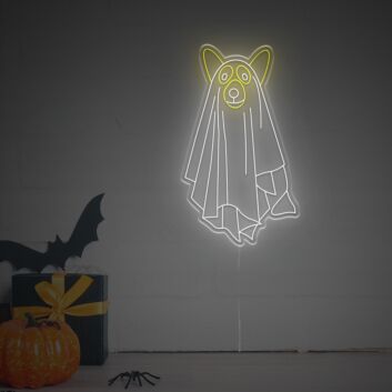 Add a Spooky Touch to Your Home, Office, or Halloween Bash with the Halloween Dog Corgi Ghost LED Neon Sign.