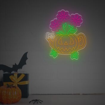 Brighten Up Your Halloween Festivities and Events with the Halloween Pooky Pumpkin Flowers LED Neon Sign - Perfect for Home Decor, Parties, and Themed Bars.