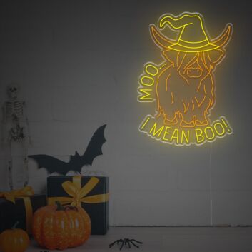 Brighten Up Your Halloween, Bar, or Party Ambiance with the Scottish Highland Longhorn Cow LED Neon Sign.