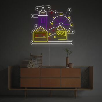 Brighten Your Festive Season: Christmas Street Scene LED Neon Sign for Home, Holiday Parties, and Storefronts Decorations