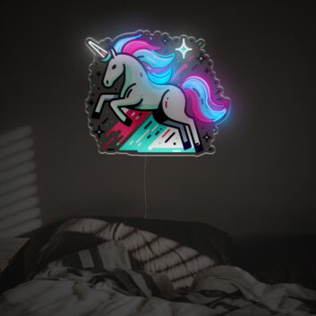 Brighten Your Space: Perfect for Home Decor, Children's Room, or Magical Themed Parties - Beautiful Unicorn Running LED Neon Acrylic Artwork