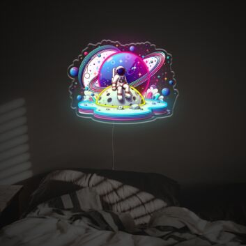 Elevate Your Space: Marvellous Planets View With Astronaut Man LED Neon Acrylic Artwork Perfect for Home Decor, Bars, and Cosmic-Themed Events.
