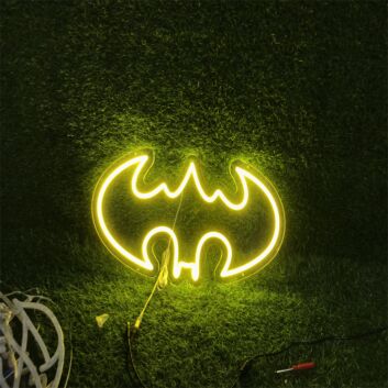 Brighten Up Your Bar, Gaming Room, or Superhero Themed Party with the Bat Man Logo Custom Yellow LED Neon Sign.