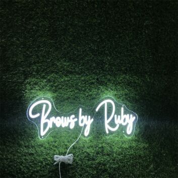 Brighten Up Your Beauty Salon, Spa, or Home Vanity Space with Brows By Ruby White Custom LED Neon Sign.