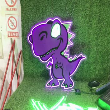 Bring Prehistoric Charm to Your Kids' Room, Play Area, or Birthday Bash with the Purple Dinosaur UV Print LED Neon Sign.