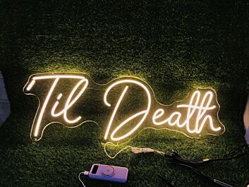 Brighten Your Wedding, Bar, and Home with the Unique Glow of the Yellow Til Death LED Neon Sign.
