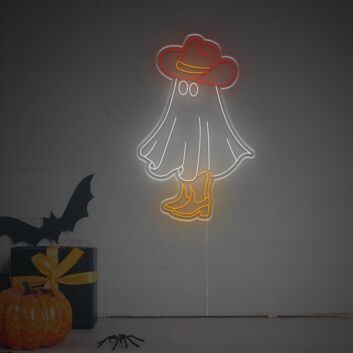 Brighten Up Your Space: Ghost With Cowboy Hat LED Neon Sign Perfect for Home Decor, Offices, Stores, Bars, and Themed Events