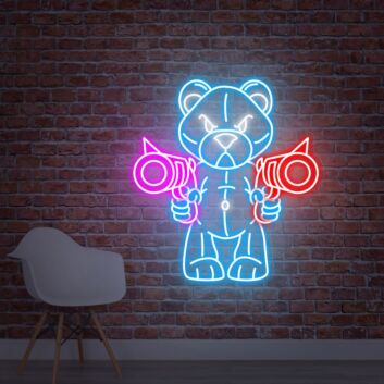 Brighten Your Man Cave, Game Room or Bar with the Bear Neon Signs Violent Bear With Double Guns Neon Sign