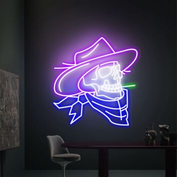Elevate Your Home, Office, or Bar Ambiance with the Cowboy Skull Neon Light - A Unique Blend of Wild West and Gothic Flair Perfect for Wall Decor.