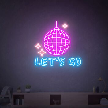 Brighten Up Your Nights: Disco Ball Lets Go Disco Led Neon Sign for Lively Home, Office, Store, and Wedding Celebrations
