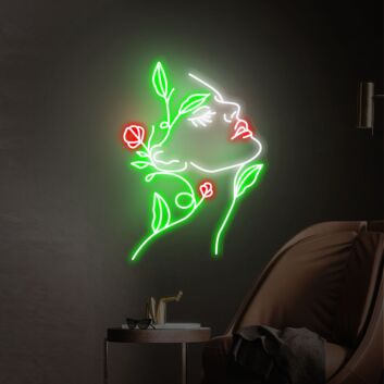 Elevate Your Space: Face Neon Sign Rose Handmade Art Neon Light White Vibes - Perfect for Home Decor, Office Ambience, Bars, and Romantic Weddings.