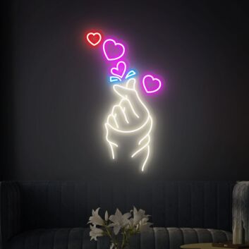 Bring Romance to Your Space: Finger Heart Neon Sign for Lively Home Ambiance, Cozy Bars, and Memorable Weddings.