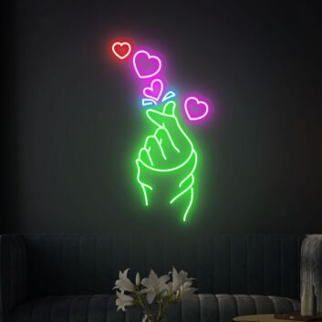 Bring Romance to Your Space: Finger Heart Neon Sign for Lively Home Ambiance, Cozy Bars, and Memorable Weddings.