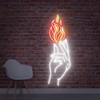 Transform Your Space: &quot;Hand With Fire Neon Sign&quot; - Ideal for Game Rooms, Home Bars, and Eclectic Office Decorations