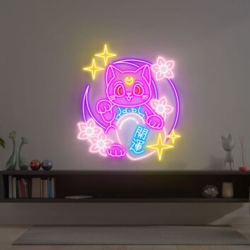 Brighten Up Your Space: Lucky Kitty Cat Neon Sign Maneki Neko LED Sign, Perfect for Bar, Cafe, Home Decor, and Celebratory Events