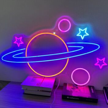 Brighten Your Child&#039;s Space-Themed Room or Next Space-Inspired Party with the Planet Saturn Neon Sign UFO LED Neon Lights - Perfect for Bedroom Wall Decor and Kid-Friendly Events