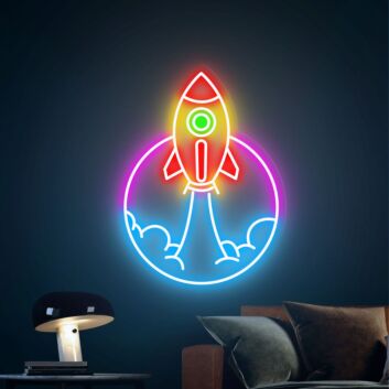 Elevate Your Space Adventure: Spaceship LED Sign Rocket Neon Sign for Wall Decor - Perfect for Kids' Rooms, Themed Parties, and Tech Offices.