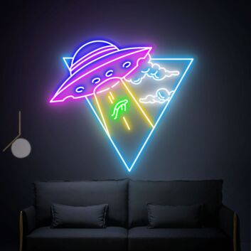 Elevate Your Space: Cool Ufo Kidnapping Man Led Neon Sign for Creative Wall Decor in Home, Office, Bars, and Sci-Fi Themed Parties.