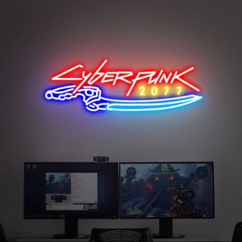 Elevate Your Gaming Den and Bar Ambiance with the Vibrant Cyberpunk 2077 Led Neon Sign - Perfect for Home Decor and Themed Events.