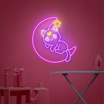 Brighten Up Your Space: Luna Cat Led Neon Sign, Perfect for Home Decor, Office Ambiance, and Kawaii Anime Themed Parties
