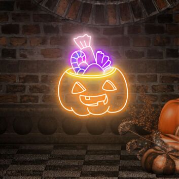 Transform Your Space for Halloween and Fall Celebrations with Pumpkin Candy Led Neon Sign Pumpkin Lantern Light Sign Wall Decor for Homes, Bars, and Parties.