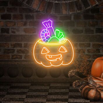 Transform Your Space for Halloween and Fall Celebrations with Pumpkin Candy Led Neon Sign Pumpkin Lantern Light Sign Wall Decor for Homes, Bars, and Parties.