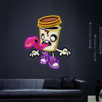 Enhance Your Home Bar or Halloween Bash with the Zombie Cup Led Uv Neon Sign - Perfect Wall Art Decor for an Undead Atmosphere