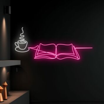 Add a Warm Glow to Your Reading Nook or Cafe with the Book And Coffee Led Neon Sign, Perfect for Book Lovers and Cozy Spaces.