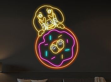 Elevate Your Bakery, Café, or Kitchen Space with the Charming Dachshund Donut Cake Led Neon Sign Dachshund Neon Light Decor.