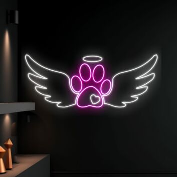 Brighten Up Your Space: Dog Paw Angel Wings Led Neon Sign, Perfect for Home Decor, Pet Memorials, and Celebratory Events