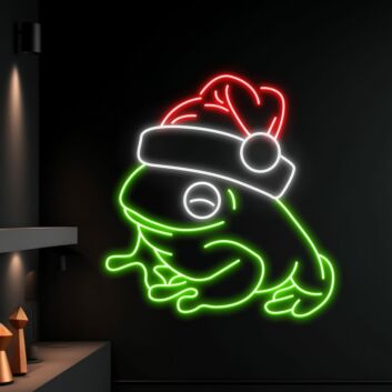 Brighten Your Festivities: Ideal for Christmas Celebrations, Home &amp; Office Decor - Frog In Christmas Hat Led Neon Sign
