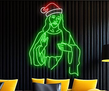 Brighten Up Your Christmas Season: Perfect for Home, Office, and Store Display with Jesus Christ Christmas Hat Led Neon Sign Christmas Decor Led Neon Sign.