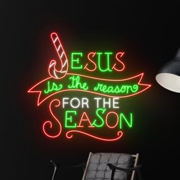 Brighten Your Holidays: Jesus Is The Reason For The Season Led Neon Sign for Home Decor, Office Festivities, and Church Events