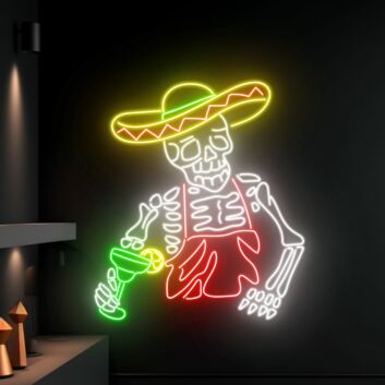 Mexican Skeleton Drinking Margarita Led Neon Sign Skeleton Led Sign