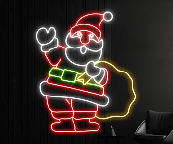 Santa Claus With Gift Bag Led Neon Sign