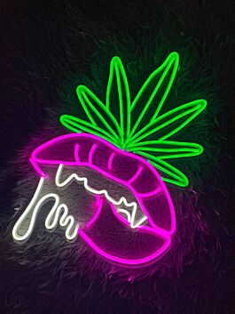 Sexy Lips Bite Smoking Leaf Led Neon Sign Smoking Open Welcome Decor Led Sign