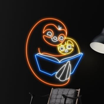 Sloth Reading Book Led Neon Sign Book Lover Neon Light Sloth Led Light Bookstore Decor