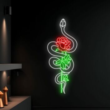 Snake Wrapping Around Rose Led Neon Sign