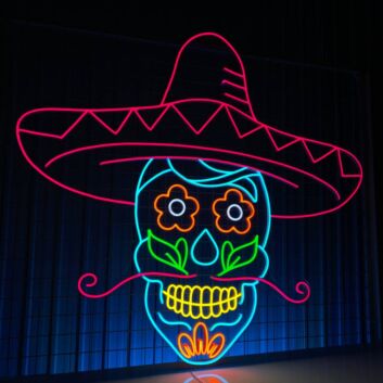 Sugar Skull Mexican Skeleton Colorful Led Sign Christmas Decor