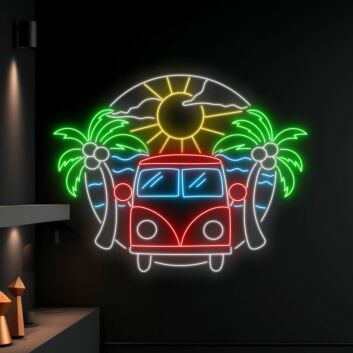 Summer Coconut Tree And Car Led Neon Sign Decor