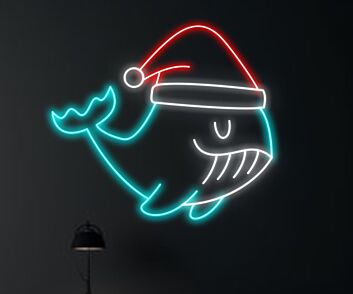 Whale Fish Christmas Hat Led Neon Sign Whale Fish Christmas Led Sign Christmas Neon Sign