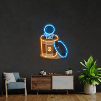 Astronaut Soaking Coffee Cup Led Uv Neon Sign Restaurant Wall Decor