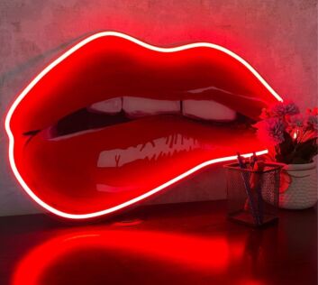 Lip Bite Uv Printed Neon Artwork - Embrace The Allure Of Seductive Glow