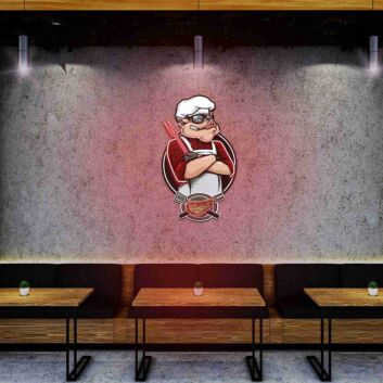 Pig Chef Under Uv Light Durable Led Neon Artwork