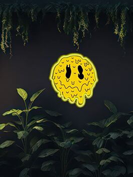 Psychedelic Face Emoji Uv Printed Neon Artwork Expressive Illumination